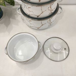 Boyang ensemble de casseroles <span class=keywords><strong>en</strong></span> émail de haute qualité, <span class=keywords><strong>16</strong></span>-24 <span class=keywords><strong>CM</strong></span>, 5 pièces, décalcomanie complète plaquée avec des ustensiles de cuisine <span class=keywords><strong>en</strong></span> émail doré véritable - Product Image 6