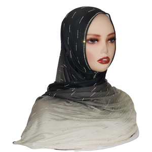 Transitiekleurige geprinte rechte gestreepte polyester jersey <span class=keywords><strong>hijab</strong></span> modieuze Midden-Oosterse sjaal rekbaar met strass steentjes - Product Image 3