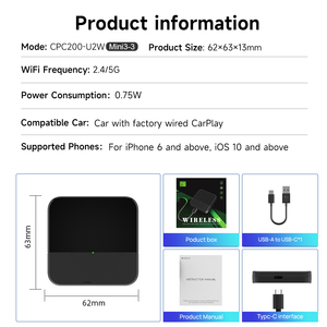 <span class=keywords><strong>Carlinkit</strong></span> <span class=keywords><strong>CPC200</strong></span> <span class=keywords><strong>U2W</strong></span>, caja de AI de sonido multimedia para reproducción de coche inalámbrica, adecuada para pantalla de carplay con cable de coche original - Product Image 3