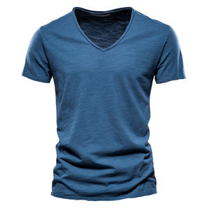 T-shirt d'été pour homme, col en V, manches courtes, couleur unie, en coton, coupe ajustée, anti-humidité, <span class=keywords><strong>vente</strong></span> chaude, vêtement tendance - Product Image 5