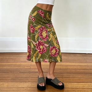 2026 New Women's Floral Midi <b>Skirt</b> High Waist A-Line Summer <b>Boho</b> Elegant Printed Mesh Casual Beach Vacation Long <b>Skirt</b> - Product Image 2