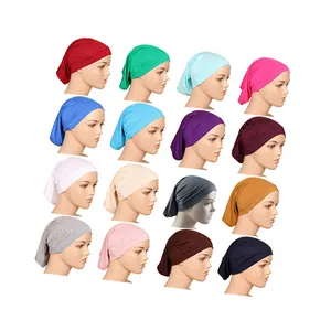 Topi Jilbab Hitam Warna Solid untuk Wanita Muslim Turban Hijab Scarf Cap Soft Modal Underscarf Bonnet Topi Wanita Headband Turbante