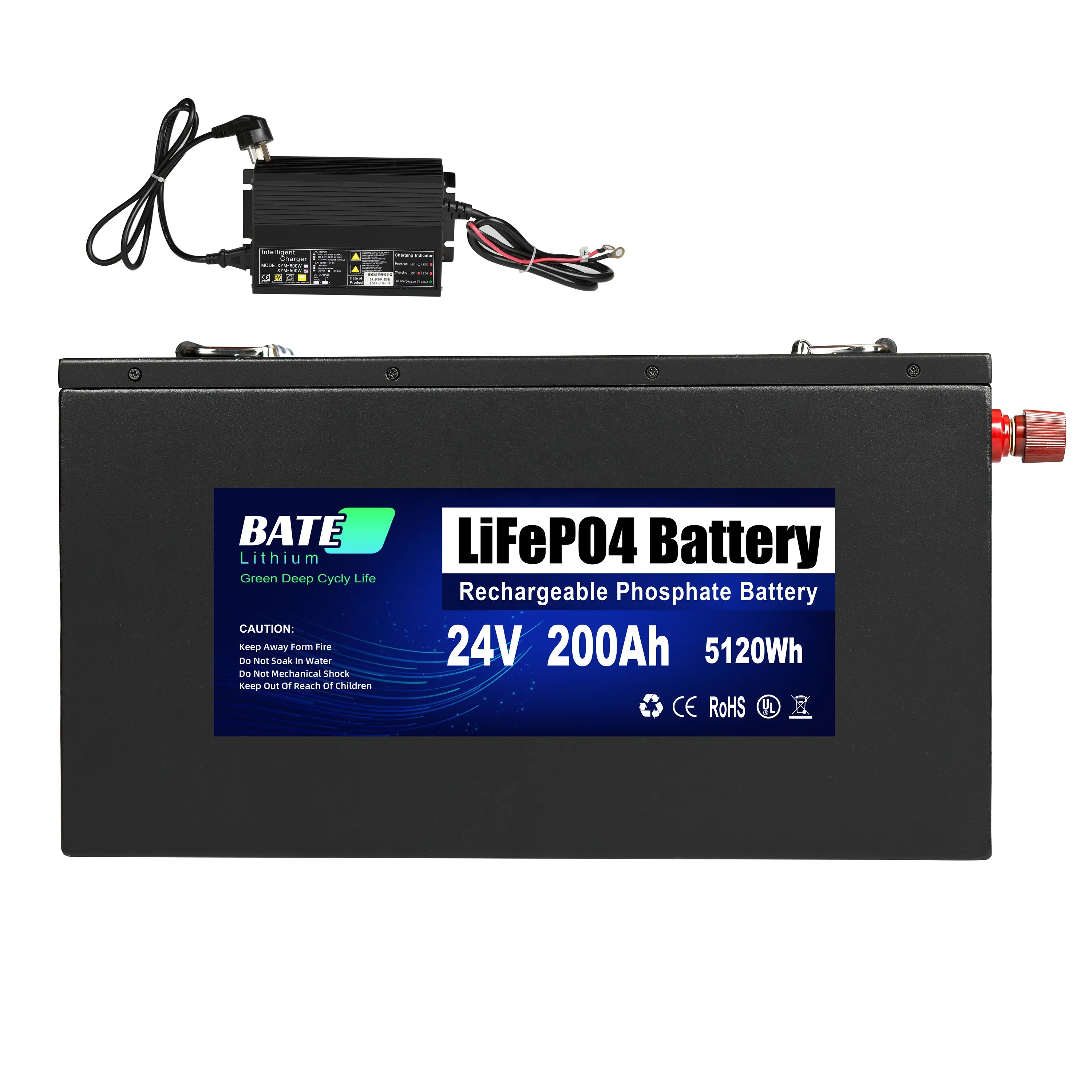 24Volt wiederauf ladbarer Lifepo4 24V 200ah Li-Ionen-Akku für Marine boote