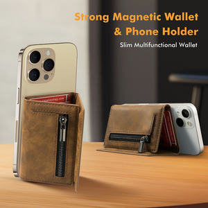CASEKEY Ultra Thin Business Leather <b>Card</b> <b>Holder</b> <b>Wallet</b> Detachable Design Strong Magnetic <b>Wallet</b> with Zipper <b>for</b> Cell Phone - Product Image 2