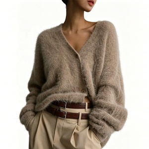 Zeyu Damen Luxus Flauschige Strickjacke Lässiger Oversize V-Ausschnitt Langarm Weicher Warmer Kunstfell-Pullover Oberbekleidung Herbst Winter - Product Image 6