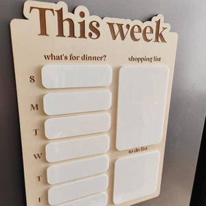 Pizarra blanca de borrado en seco grabada con láser personalizada para hacer la lista planificador de comidas semanal de madera con imanes - Product Image 5