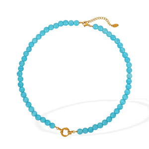 Colored Natural Stone <b>Beaded</b> <b>Necklace</b> Round Ball Shape Casual Style Clavicle Chain Women's Jewelry - Product Image 5