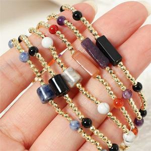 Wholesale 18K Gold PVD Ball Link Chain Bracelet with Healing Stone Charm Natural Crystal Gravels Stainless Steel Jewelry - Product Image 4