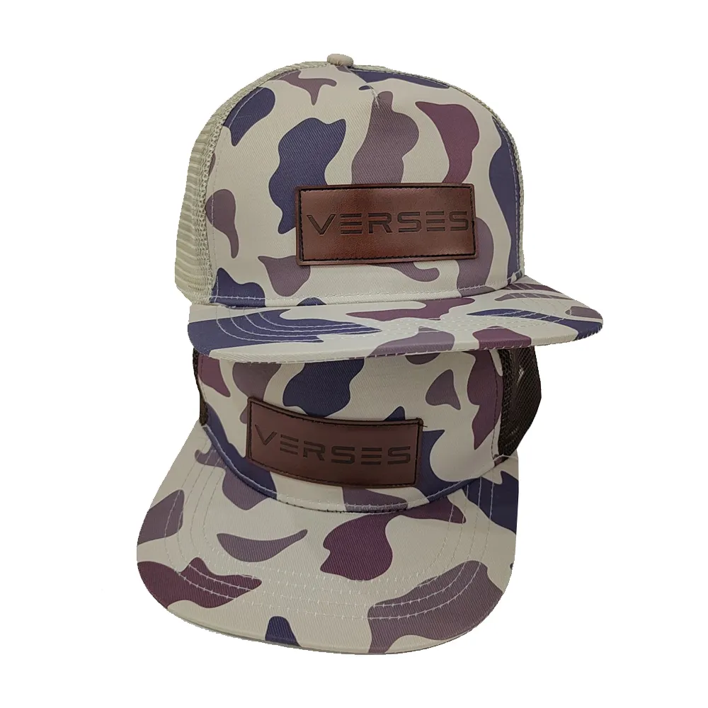 Flat Brim Custom LOGO Trucker Hoeden Retro Lederen Badge Patch Mannen Old School Snapback Mesh Vintage Camo Hoed