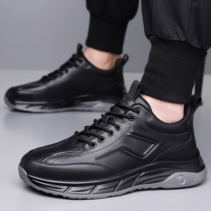 <b>White</b> Men's Casual Sneakers <b>Lace</b>-Up Sporty Leather Shoes Solid Color Fashionable For Leisure Wenzhou Zhejiang - Product Image 2