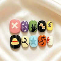 Nouvelles capsules d'ongles prêtes à poser, ultra-courtes, style Doudou, au design unique et de niche, avec motifs animaux de dessin animé et géométriques