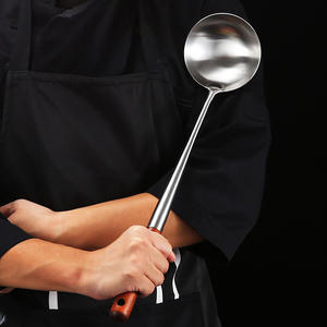 Juego de espátula y cuchara de acero inoxidable 304 con mango de palisandro, utensilios de cocina extra largos resistentes al calor para chef - Product Image 4