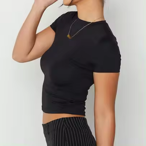 Tùy Chỉnh Đồ Họa Tee Cotton Crop Phụ Nữ T-Shirts Trắng Yoga Chặt Chẽ Phù Hợp Với T Áo Sơ Mi Phụ Nữ Logo Phụ Nữ Crop Top T Áo Sơ Mi - Product Image 6