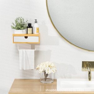 Étagère de rangement en bois pour salle de bain avec tiroir, porte-papier toilette mural pour mouchoirs et lingettes, forme rectangulaire, durable - Product Image 2