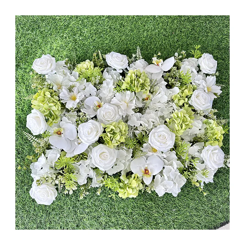 MYQ30 โรงงานกุหลาบฉากหลังประดิษฐ์ไฮเดรนเยียดอกไม้ผนังสีเขียวใบตกแต่งงานแต่งงาน