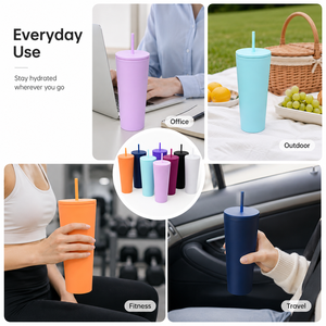 Vaso Térmico de Doble Pared sin Marco de 750ml, con Popote, de AS Engrosado de 295g, 8 Colores, Aislamiento de 0-6H, para Coche, OEM - Product Image 3