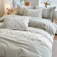 Ensemble de literie en polyester 5 pièces avec housse de couette, drap-housse et patchwork brodé