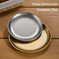 Assiette en acier inoxydable style coréen, plateau vintage de luxe léger, rétro, pour café, plateau à fruits et desserts, plat peu profond, vaisselle, âne noir