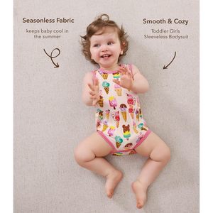 Body sin mangas personalizado para bebé niña, estampado de helado, conjunto de verano, mono de punto transpirable, cintura media - Product Image 4