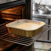 Barquette en aluminium doré 126x114x29mm 370ml, jetable, robuste, rectangulaire, avec couvercle en PET, pour la cuisson et les compagnies aériennes