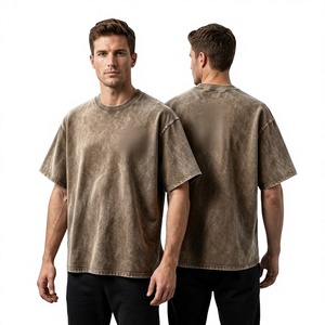 Vintage Acid Wash 220 Grams Front Custom Logo 100% Cotton Breathable Loose Fit Short Sleeve Crew Neck Streetwear Made China - Product Image 1