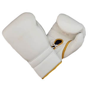 Gants de boxe en cuir véritable avec logo personnalisé, blancs, à lacets, pour la boxe, le sparring, le sac lourd, l'entraînement au kickboxing - Product Image 1