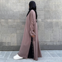 Maßgeschneidertes Premium-Krepp 2-teiliges Tunika-Abaya-Set mit Rock, Hemdkragen und Seitenschlitzen, Bescheidene Muslimische Damenmode, Islamischer Großhandel, Offene Abaya