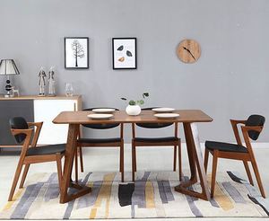Mesa de Comedor y Sillas de Madera Pura Japonesa, Combinación Rectangular, Mesa Pequeña y Sencilla para Familias - Product Image 1