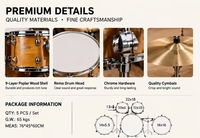 Batterie de percussions acoustiques PD J04 5 pièces, caisse claire de 22 pouces, kit de batterie professionnel avec cymbales pour débutants, étudiants et performances sur scène