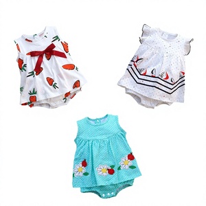 Robe barboteuse tricotée sans manches à motif dessin animé pour bébé fille 6-12 mois, en pur coton, avec fermeture à boutons-pression, collection boutique - Product Image 2