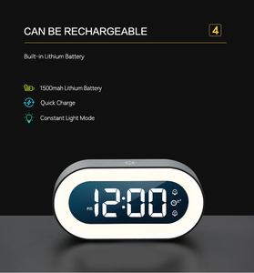 Reloj Despertador Inteligente LED con Luz Nocturna Recargable, Movimiento Electrónico, Funciones de Repetición y Música, Lámpara de Mesa Pequeña para Dormitorio u Oficina - Product Image 5