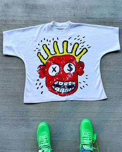 T-shirts pour hommes KF025 personnalisés, poids lourd, 100% coton, col montant surdimensionné, coupe ample, manches chauve-souris, chemise unie en gros - Product Image 2