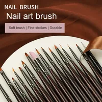 Stylo de manucure avec brosse à ongles en nylon plat Doublure de virole sertie Forme de cheveux Sculpture Fleur Peinte Photothérapie Manche en bois