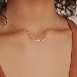 Delicate mama Stainless Steel Plated 14K Gold Necklace Minimalist Mom Necklace is the perfect gift for mom