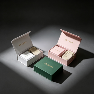 Custom Logo Eco-Friendly High-End Magnetic Flap Jewelry <b>Box</b> Set Cardboard Gift <b>Box</b> Velvet Pouch for Ring Necklace Bracelet - Product Image 4