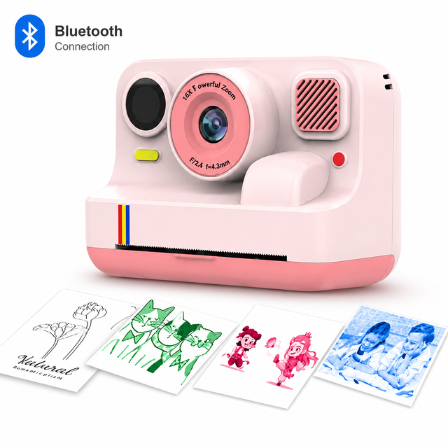 2.4 Inch Kids Instant Print Camera Thermal Photo Paper HD Video CMOS Sensor MicroSD MP3 Game Player Recording Digital Camera