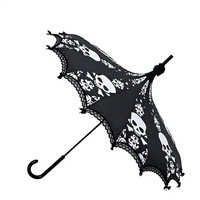 Parapluie pagode droit en dentelle 21IN*16K, en pongé 190T, style japonais, à long manche, personnalisé pour Halloween, protection manuelle contre le soleil et la pluie