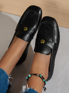 Mocassins noirs pour femmes avec décor camélia, chaussures plates en <span class=keywords><strong>cuir</strong></span> souple à bout carré, chaussures décontractées à enfiler pour le bureau - Product Image 4