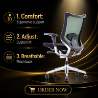 Chaise de bureau professionnelle BIFMA Green Mesh pivotante, siège de poste de travail exécutif, accoudoirs réglables, base chromée pour bureau à domicile