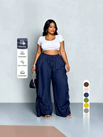 Pantalon Harem Grande Taille, Ample et Léger, Pantalon à Jambes Larges avec Cordon de Serrage Mi-Élastique, Couleur Unie, Grande Taille
