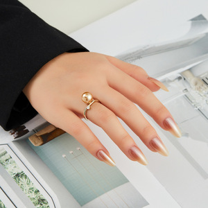 Faux Pearl Open <b>Ring</b> <b>Adjustable</b> Index Finger <b>Ring</b> For Women Timeless Gift Everyday Wear Geometric Shape Ball Design - Product Image 2