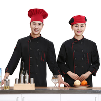 FUYI Uniformes de chef croisés les plus vendus, à manches courtes, en sergé polyester/coton, lavables, unisexes, pour la cuisine et le restaurant