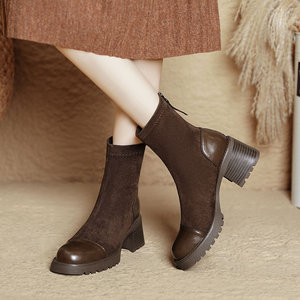 Moda stivali con tacco da <span class=keywords><strong>donna</strong></span> <span class=keywords><strong>scarpe</strong></span> con tacco alto <span class=keywords><strong>stivaletti</strong></span> da giorno eleganti tacco alto in pelle sintetica stivali corti da esterno per le donne - Product Image 4