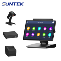 4GB 128GB SSD Suntek Retail Desktop Hardware POS System Windows Cash Register Capacitive Touch Screen Non-Contact IC Card 1 Year