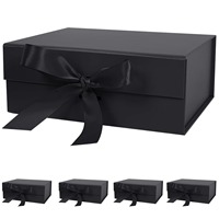 Boîte cadeau magnétique noire avec logo personnalisé, ruban en satin, boîte rigide de luxe, poignée portable pour cosmétiques, bijoux, mariage