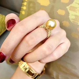 Light Luxury 12-11mm S925 Pure Silver 12-11mm Round High Quality Freshwater Gold Bead Ring Versatile Item - Product Image 4