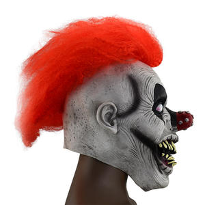 Masque en latex pour adulte pour fête d'Halloween, design <span class=keywords><strong>de</strong></span> <span class=keywords><strong>clown</strong></span> maléfique qui rit, avec des cheveux rouges, une grande <span class=keywords><strong>bouche</strong></span> et des crocs, masque facial imprimé à la main - Product Image 3