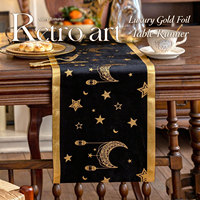 Chemin de table en velours pour l'Aïd Ramadan, motif lune et étoile dorés, décoration de table islamique pour fête musulmane et décoration de mosquée