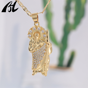 Công giáo Saint Jude Figaro phong cách 18K vàng mạ đồng thau Mặt dây chuyền với pha lê & rhinestone vòng cổ - Product Image 3