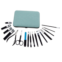 Ensemble de manucure de voyage de luxe en acier inoxydable caoutchouté texturé, 18 pièces, avec coupe-ongles et accessoires de pédicure